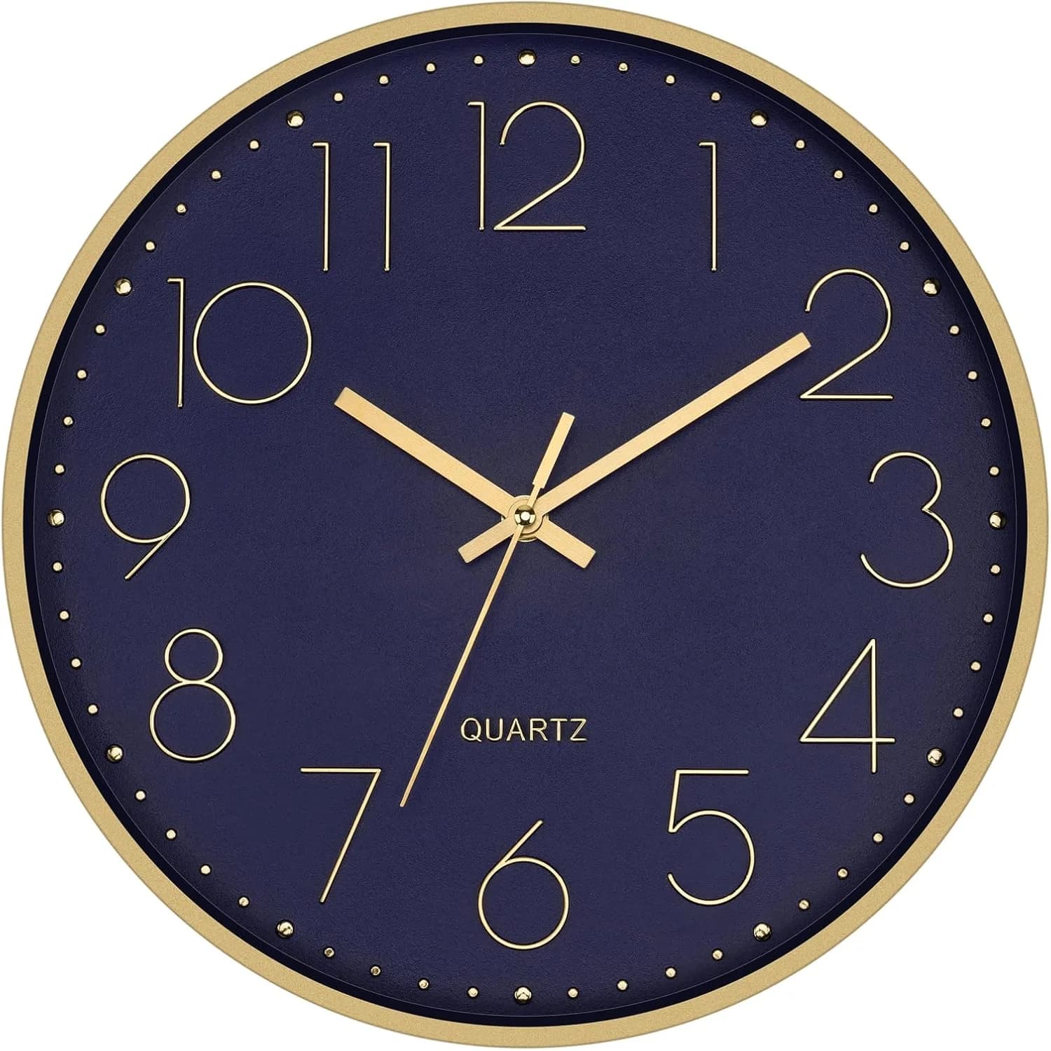 Foxtop 12" Modern Wall Clock Silent Battery Operated Metal Gold Clock