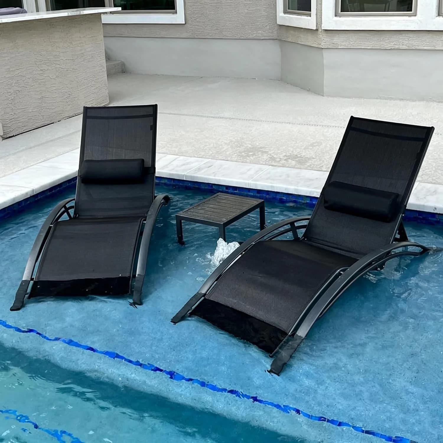 PURPLE LEAF Patio Pool Lounge Chaise Set of 3 Outdoor Lounger Chair, Black