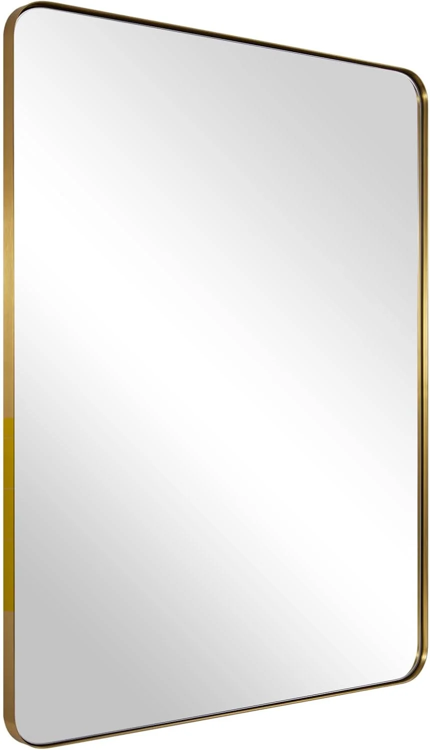 ANDY STAR Gold Bathroom Mirror, 24x36 Brushed Brass Rectangle Metal Frame Mirror for Bathroom, Modern Rectangular Wall M