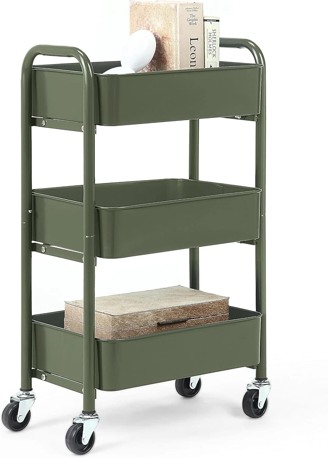 SunnyPoint 3-Tier Delicate Compact Rolling Metal Storage Organizer - Mobile Utility Cart Kitchen/Under Desk Cart with Ca