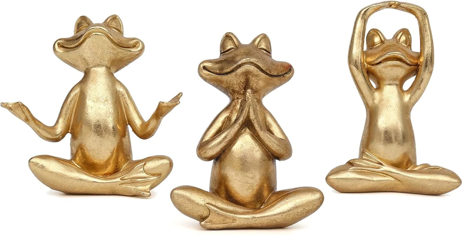Suoedd Gold Frog Yoga Figurines 3 Pcs,Modern Decor for Shelf,Desk,Office