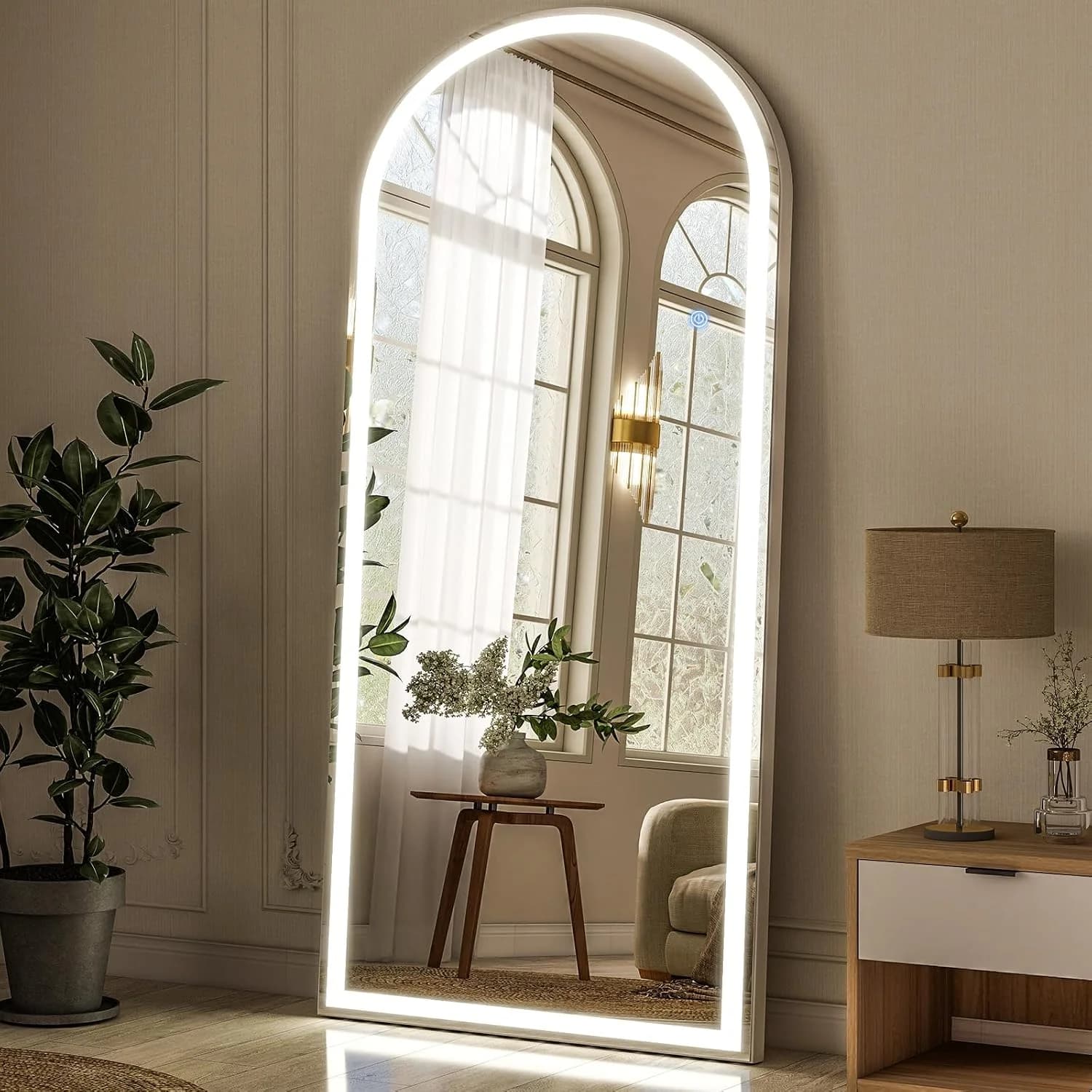 GLSLAND Arched LED Full Length Mirror - 65"x26" Full Body Standing Mirrors