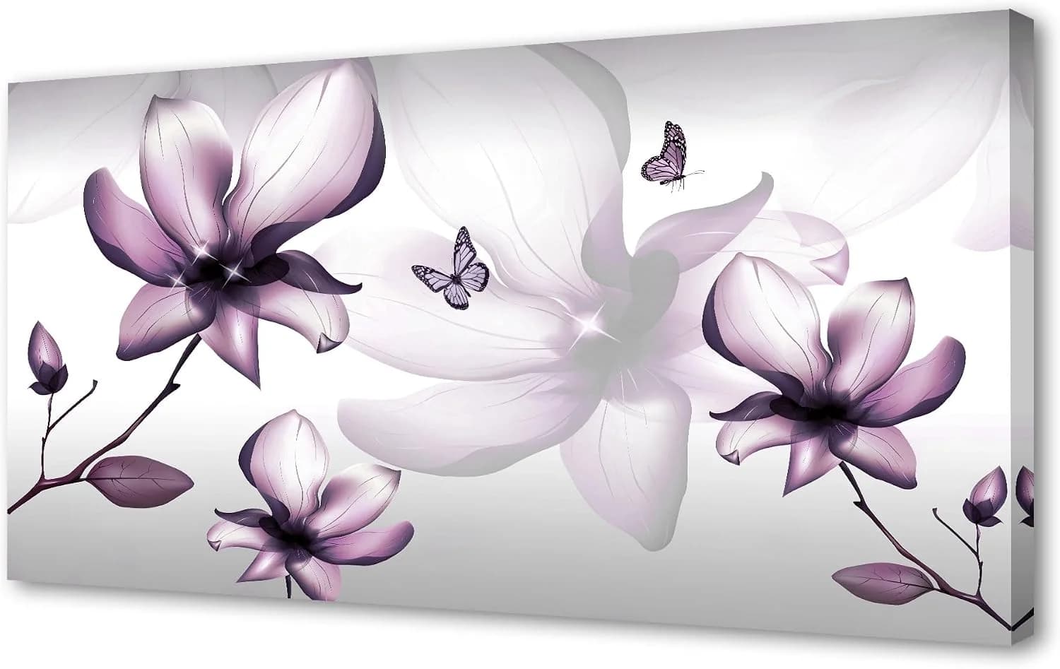 Muolunna BK06550 Purple Magnolia with Butterfly Flower Canvas Wall Art Picture 1 Panel 3D Wallpaper Modern Art Prints Pa