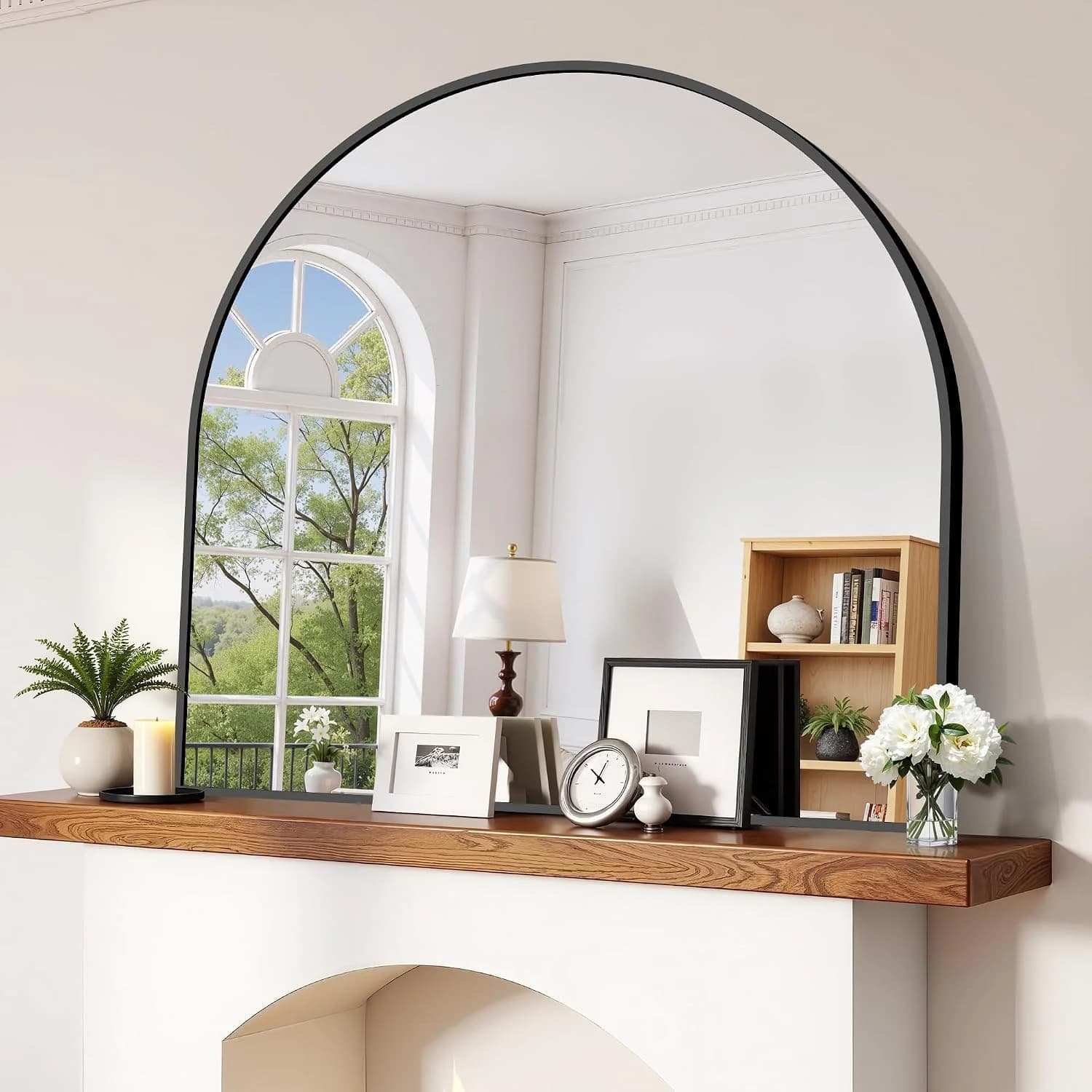 CIRCUMI Arched Wall Mirror, 42"x42" Black Arched Mirror for Entryway Table