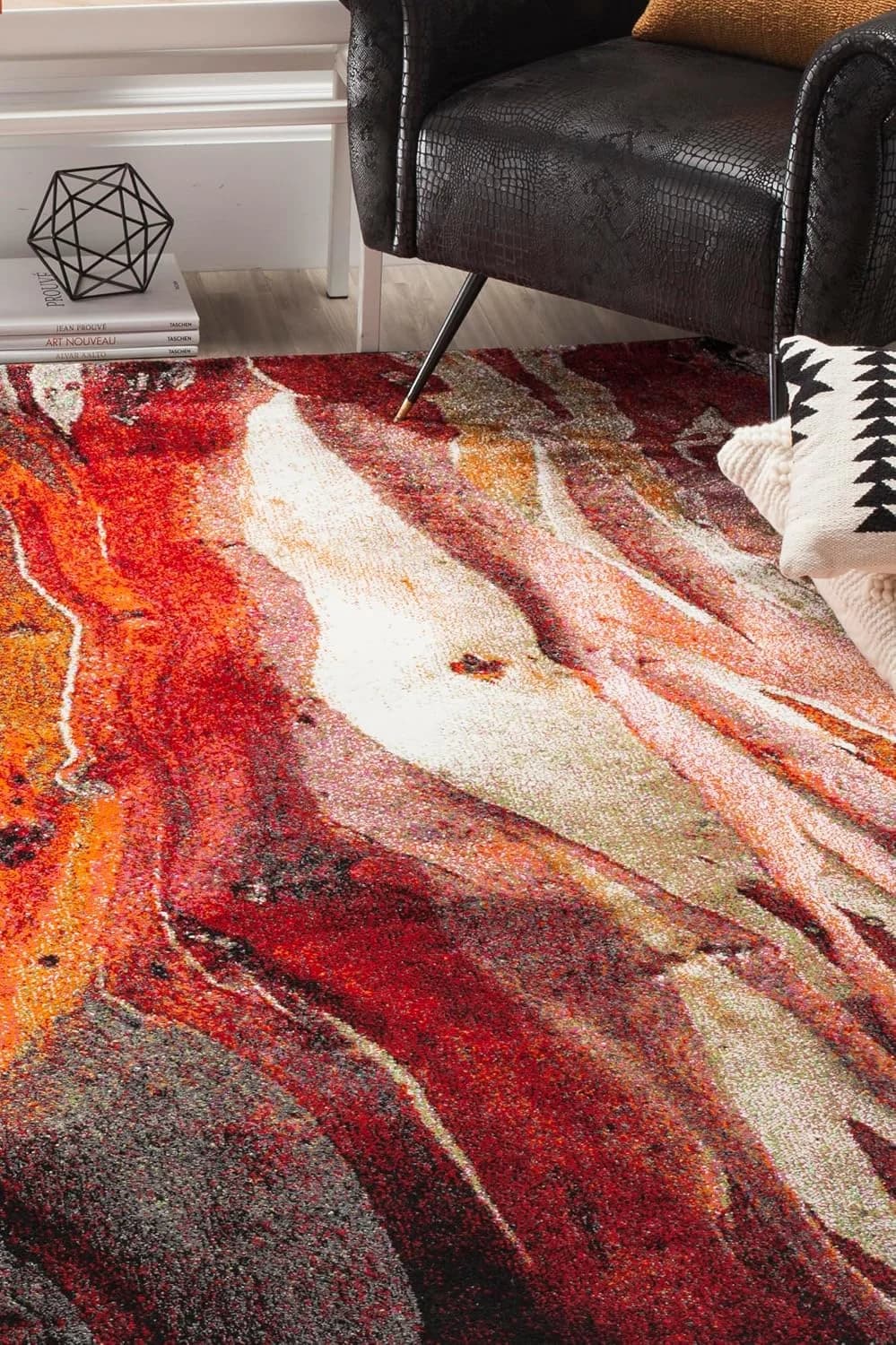 SAFAVIEH Glacier Collection Area Rug - 5'3" x 7'6", Red & Multi, Modern Abstract Design, Non-Shedding & Easy Care, Ideal