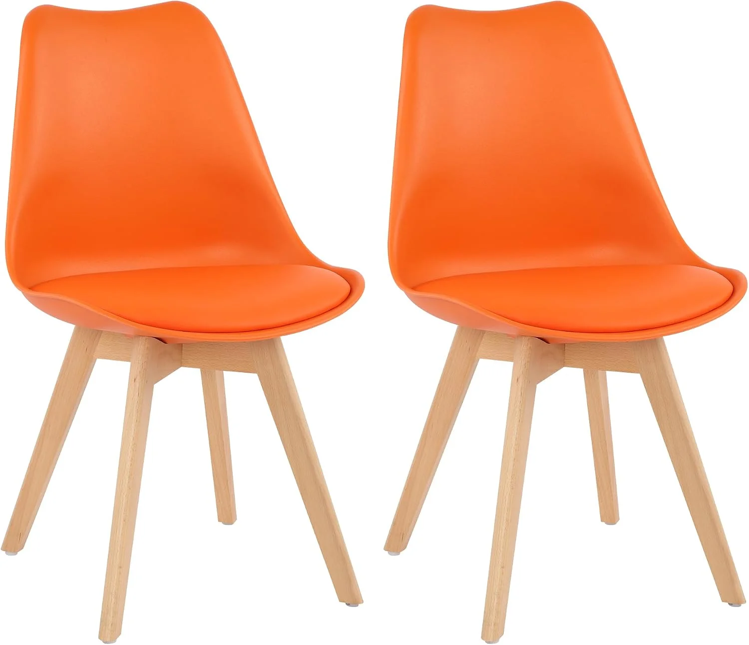 LSSBOUGHT Mid Century Modern Dining Chairs,Shell Lounge Plastic Side Chair with Soft Padded and Wooden Legs for Dining R