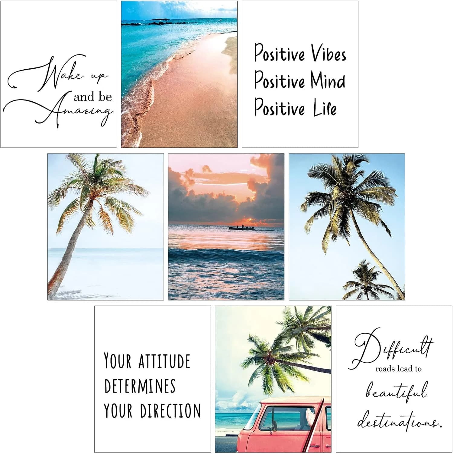 9 Pcs Beach Poster Coastal Classroom Decor, Office Ocean Picture Wall Art