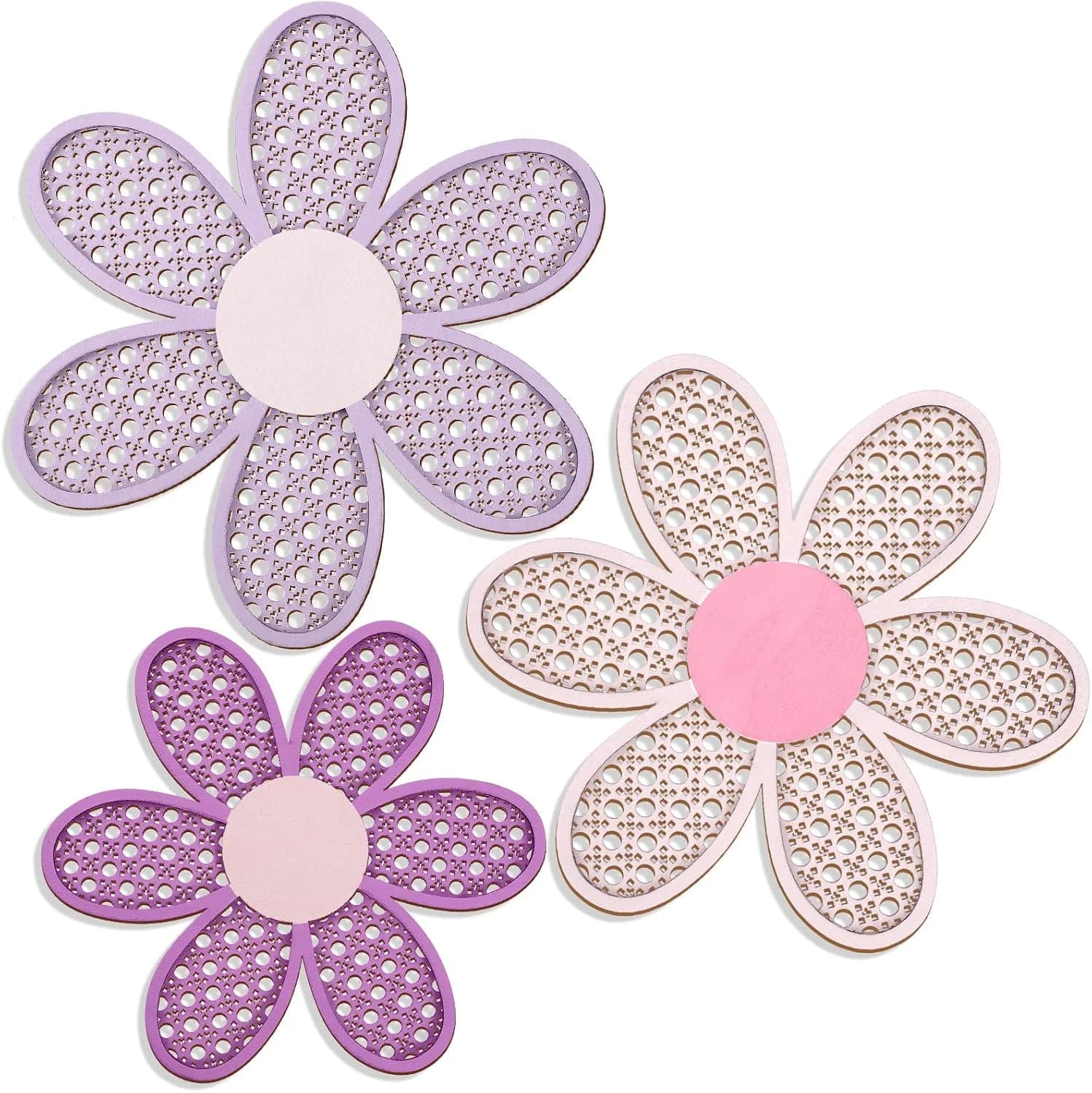 Maitys 3 Pcs Boho Daisy Flower Wall Decor Nursery Art, Pink, Purple