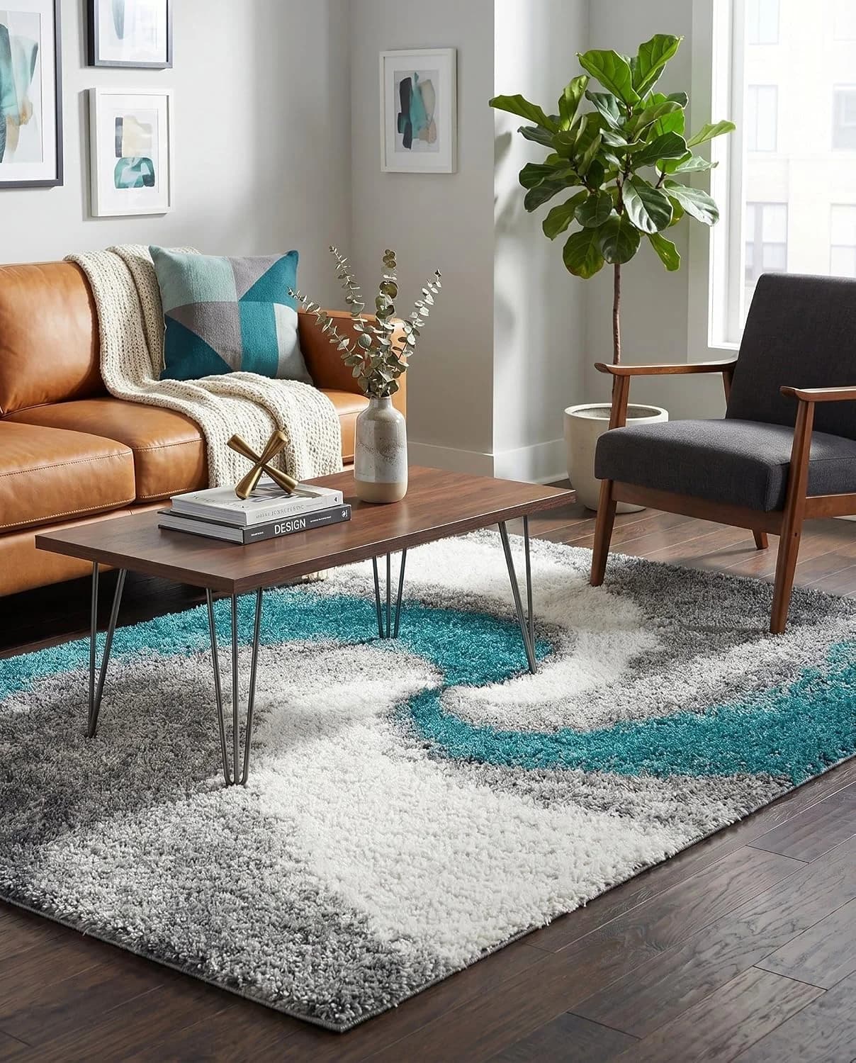 Rugs.com - Soft Touch Shag Rug – 5' 3 x 8' Turquoise Shag Rug – Plush Abstract Pile for Bedrooms and Living Rooms