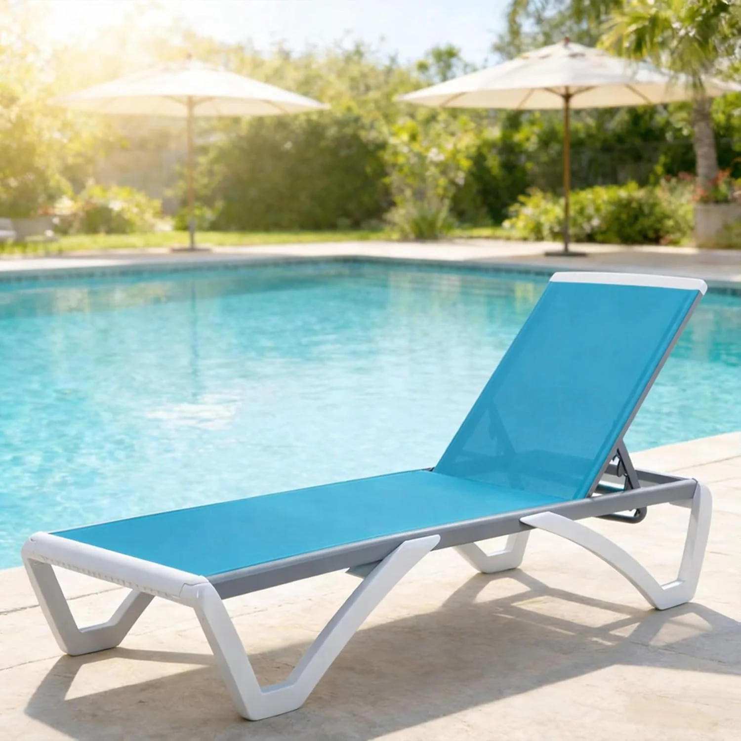Kozyard Outdoor Chaise Lounge Chair, Full Flat Adjustable Patio Lounger with Aluminum Frame & Resin Legs, Textilene Fabr