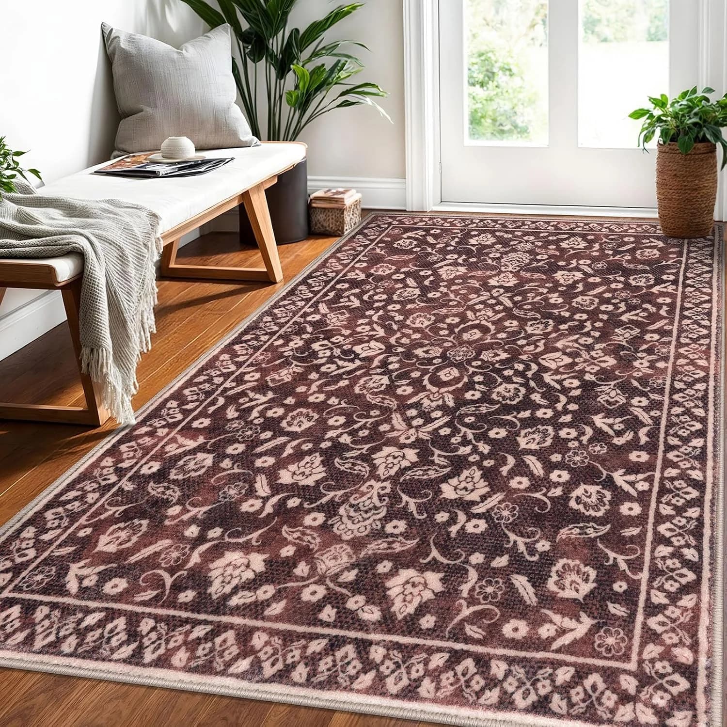 Vintage Washable Rugs for Entryway 4x6 Area Rug Non Slip Door Mat