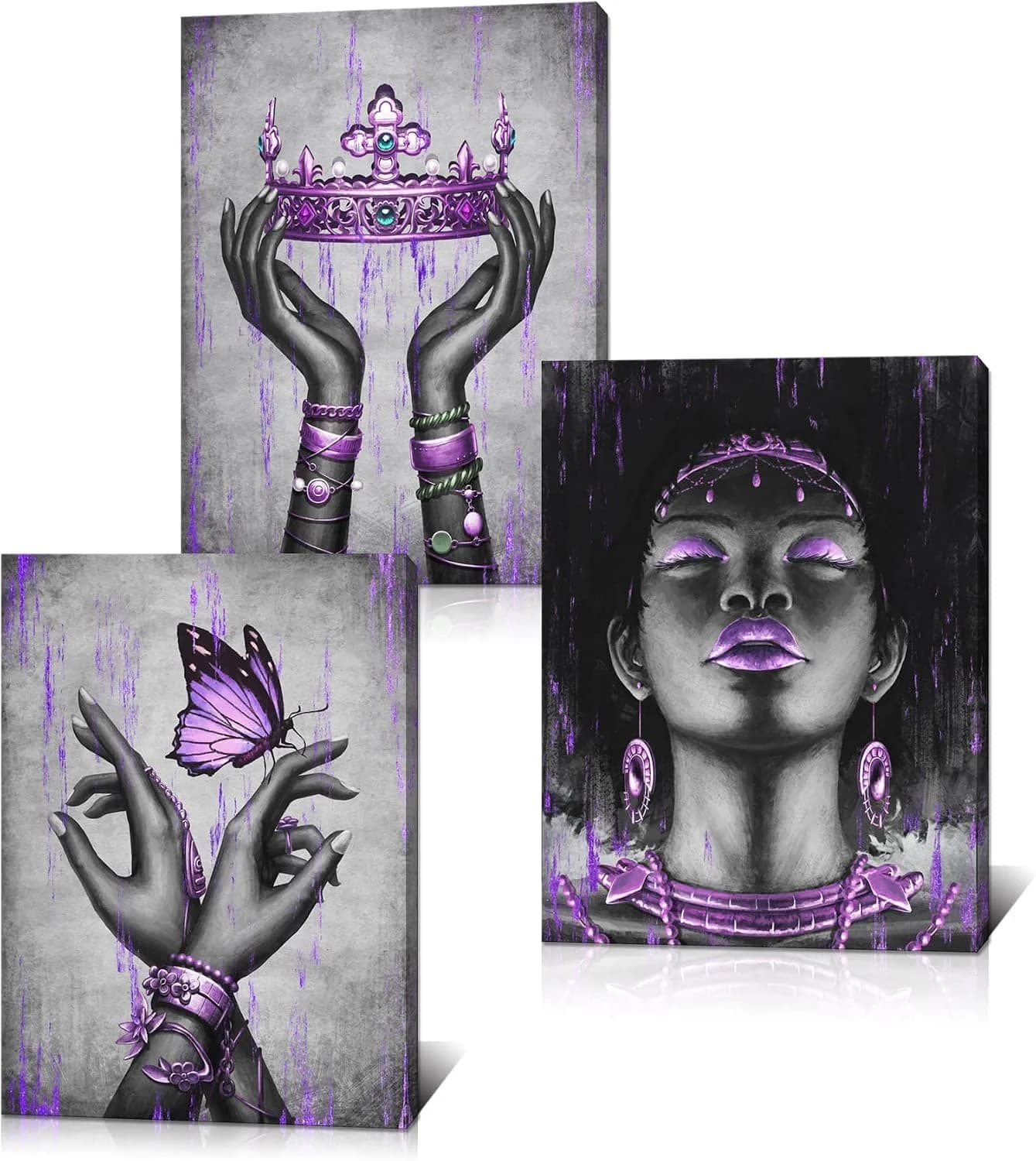 Kalormore Fashion African American Woman Painting Giclee Canvas Prints Elegant Black Girl with Purple Accessories Pictur