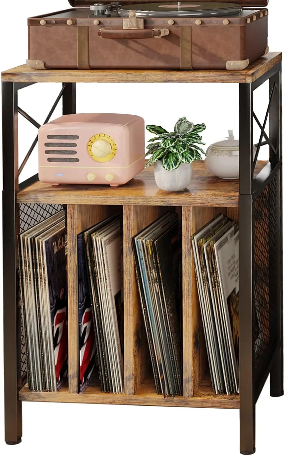 3-Tier Record Player Stand, Vinyl Record Storage Turntables for Vinyl Records, Record Player Table Holds Up to 200 Album
