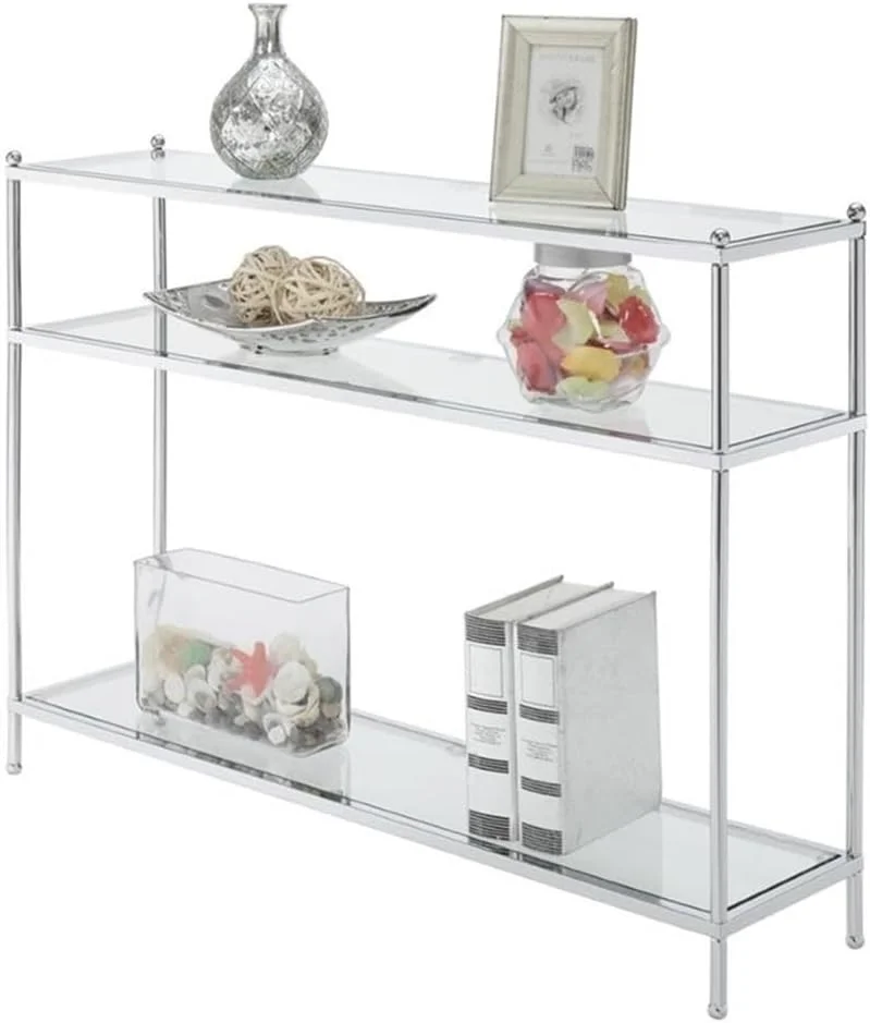 Convenience Concepts Royal Crest Glass Console Hall Table 42" - 3 Tier Modern, Contemporary Narrow Display Accent with S