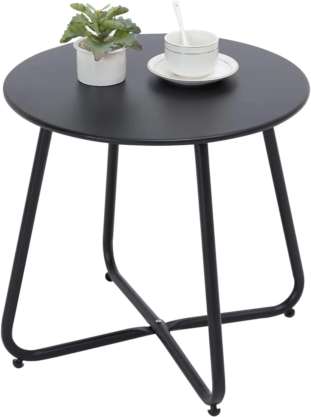 Outdoor Table Small Patio Side Table, Round Metal Side Table, Weatherproof, Portable, Outdoor End for Garden, Balcony, Y
