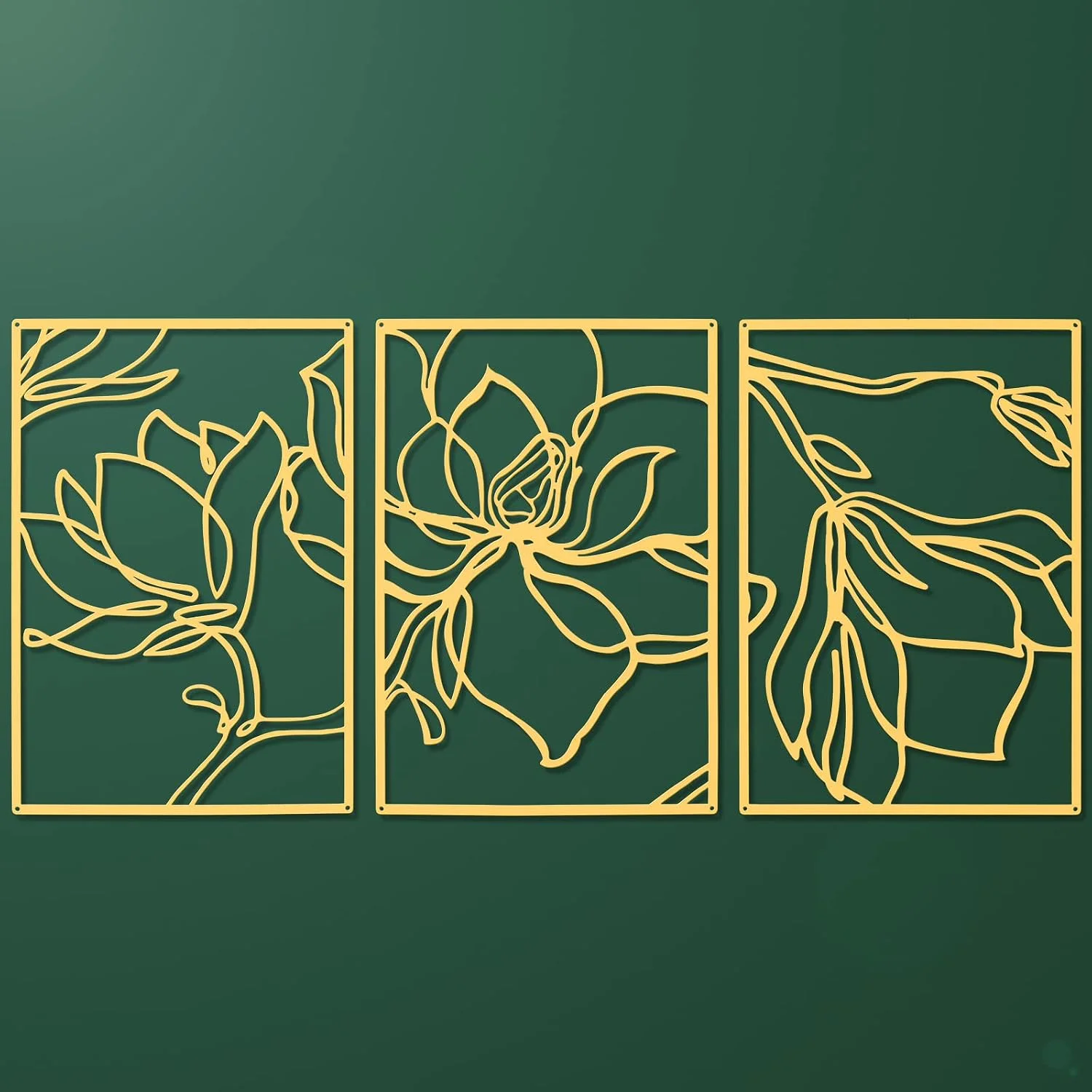 Taiyin 3 Panels Metal Flowers Wall Decor Modern Abstract Nature Floral Line Wall Sculpture Minimalist Decor Metal Home H