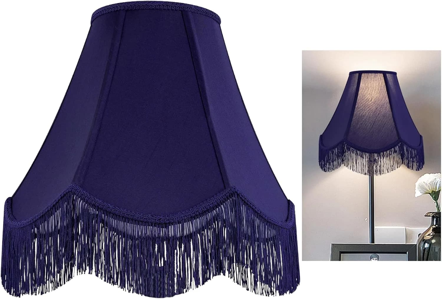 GO&SO Lamp Shades 1PC,6" x 13" x 10.6",Blue Fringe Scalloped Lamp Shade