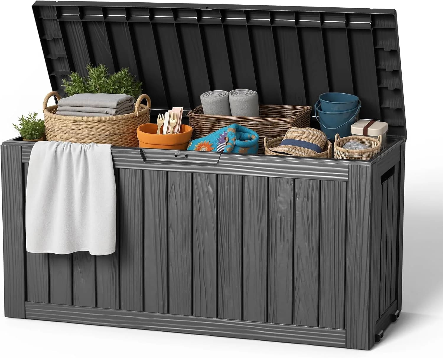 EasyUp Outdoor Storage Box 100 Gallon Waterproof Resin Deck Boxes Black