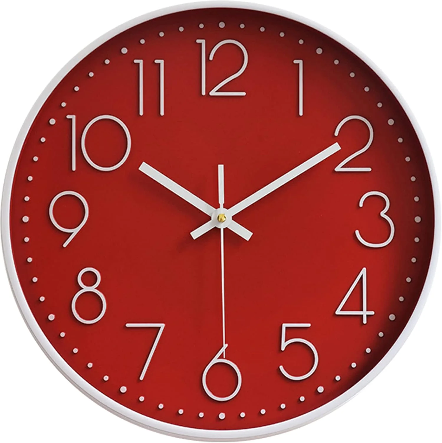 Wall Clocks Battery Operated Non-Ticking Red Clock 12 Inch Kitchen Wall Clock Quartz Silent Movement Large Decorative Cl