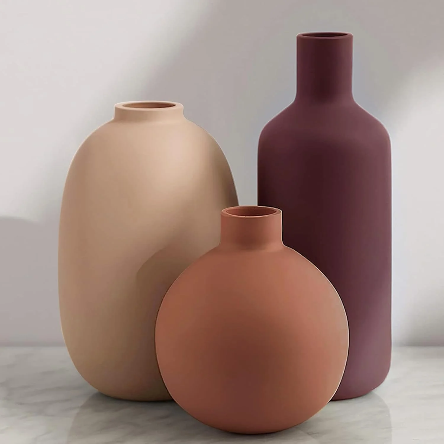 Ceramic Modern Vase for Home Decor Farmhouse Vases Set of 3 Terracotta Decorative Pottery Boho Vases for Pampas Grass Li