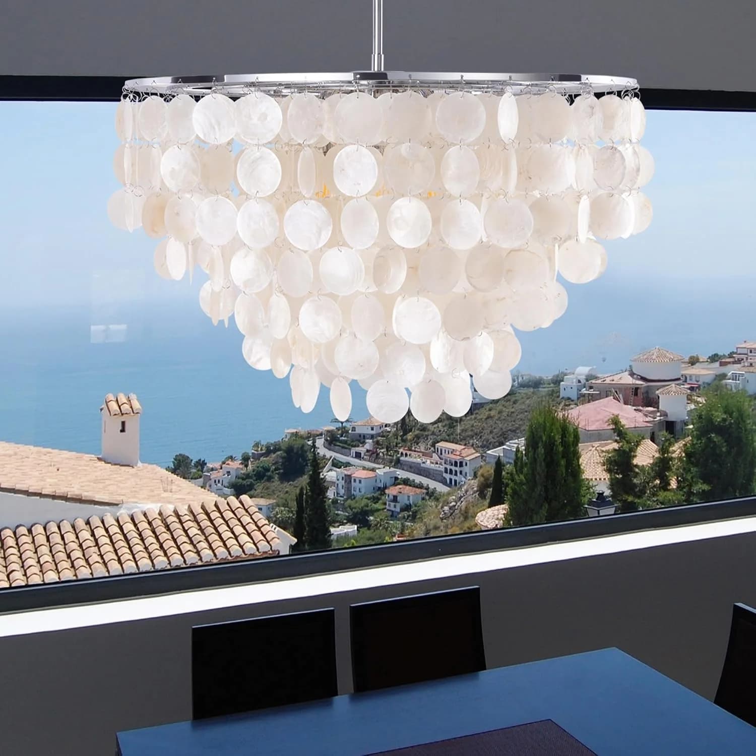 Wellmet Capiz Shell Chandelier, White Coastal Chandelier with Natural Shell