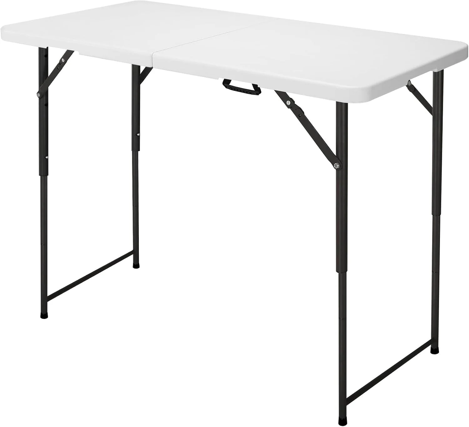 4ft Folding Table, Portable Fold-in-Half Adjustable Height Utility Table for Indoor/Outdoor Use, Durable HDPE & Steel, S