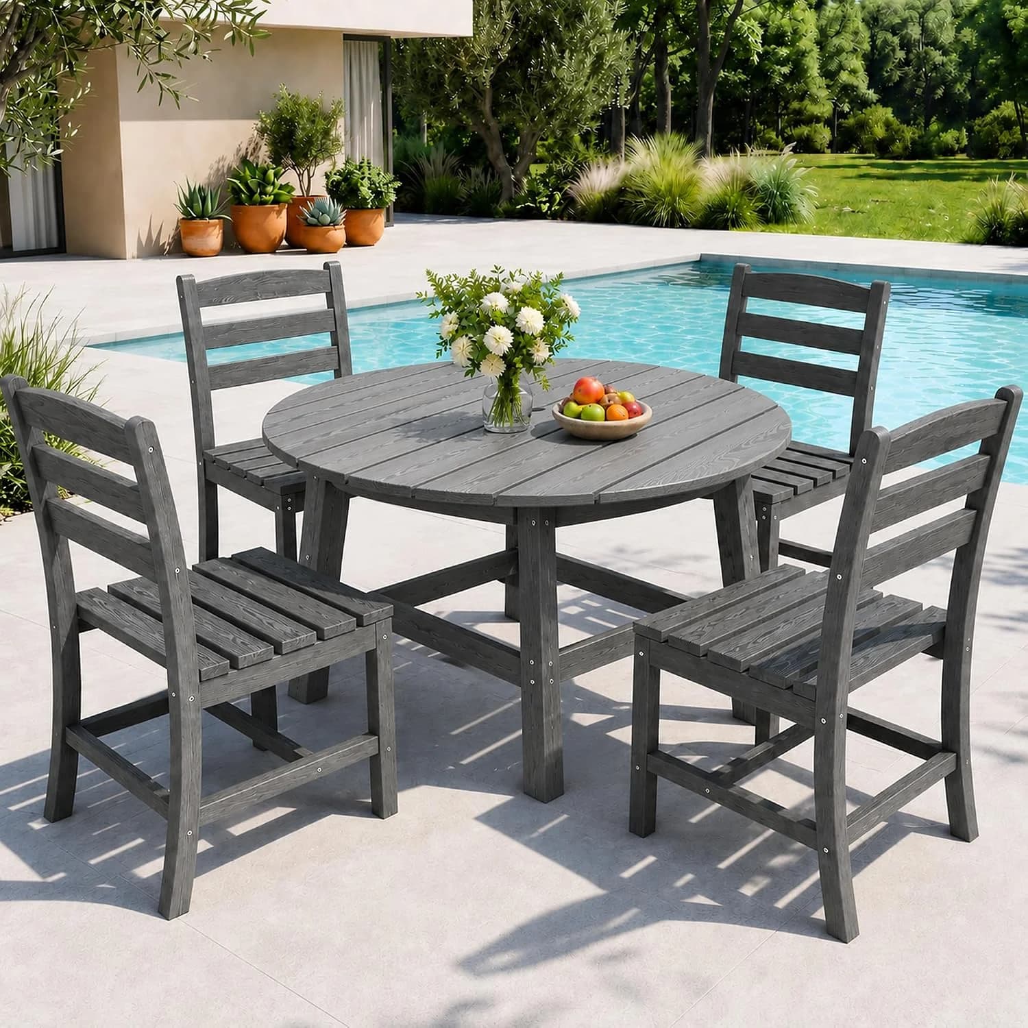 Pamapic Patio Dining Table Set, 5-Piece Outdoor Dining Set for 4, Grey