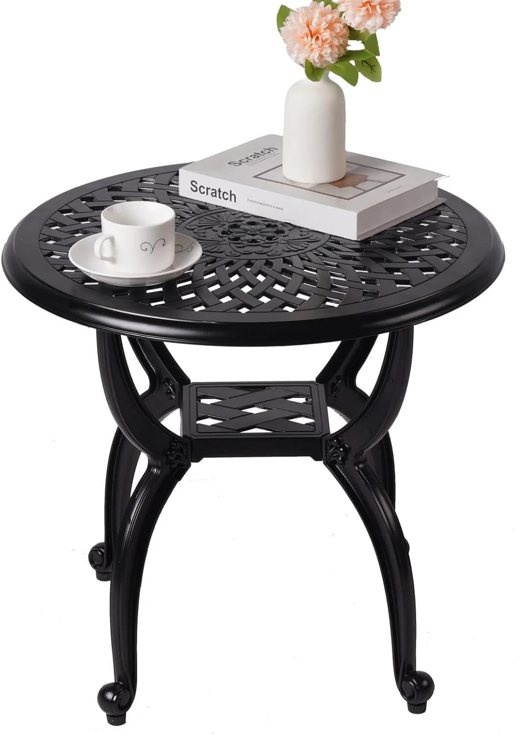 Cast Aluminum Outdoor Side Table,Small Patio Table,Outdoor Coffee Tables for Patio,Garden,Balcony, for All Weather (Blac
