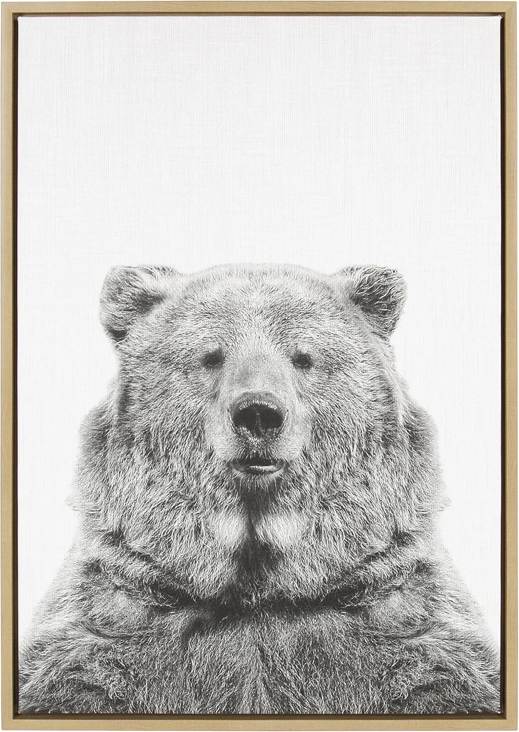 Kate and Laurel Sylvie Bear Animal Print Black and White Portrait Framed Canvas Wall Art by Simon Te Tai, 23x33 Natural