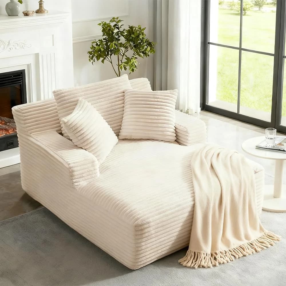 Tmsan 50" Oversized Chaise Lounge Sofa Chair Indoor, Boneless Sleeper Bed Small Cloud Couch with 3 Soft Pillows, Comfy C