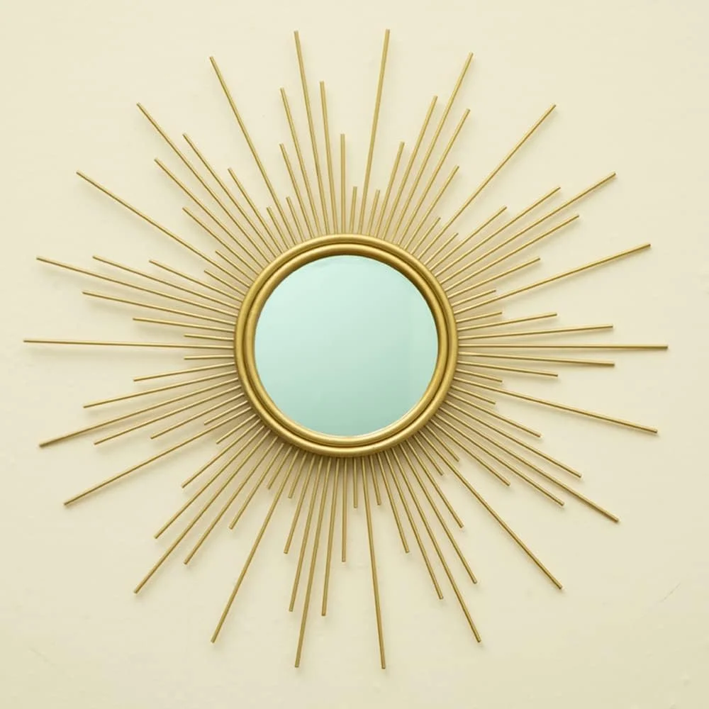 Sunburst Mirror, 24" Boho Mirror, Gold Sun Decorative Mirrors for Wall Decor, Small Mid Century Modern Small Living Room