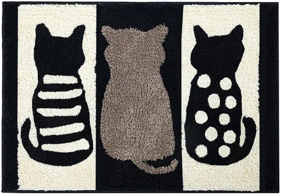 Cute Cat Bathroom Rug, White and Black, 25.5 X 17.5 in