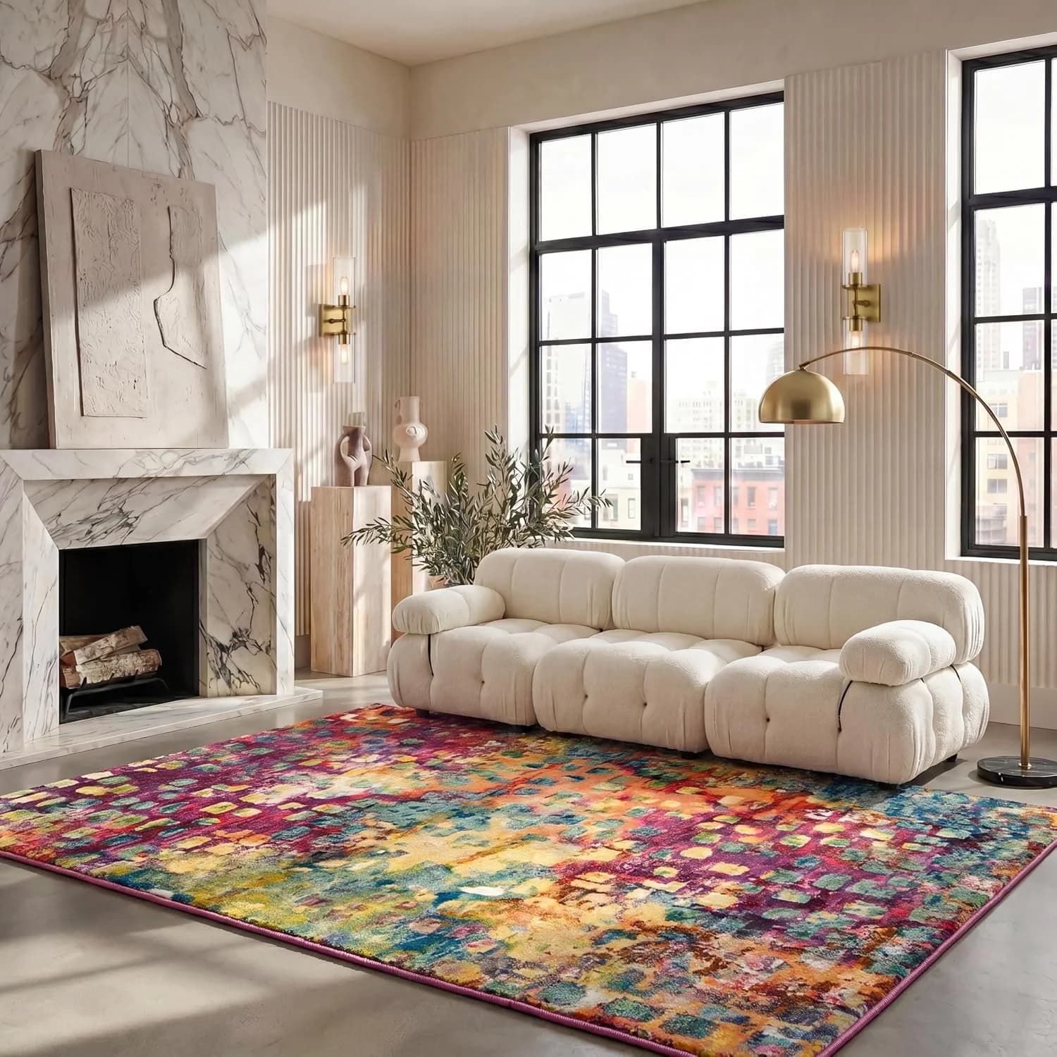 SAFAVIEH Area Rug 8x10 - Madison Collection - Large - Fuchsia & Gold, Boho Abstract Distressed Design, Non-Shedding & Ea