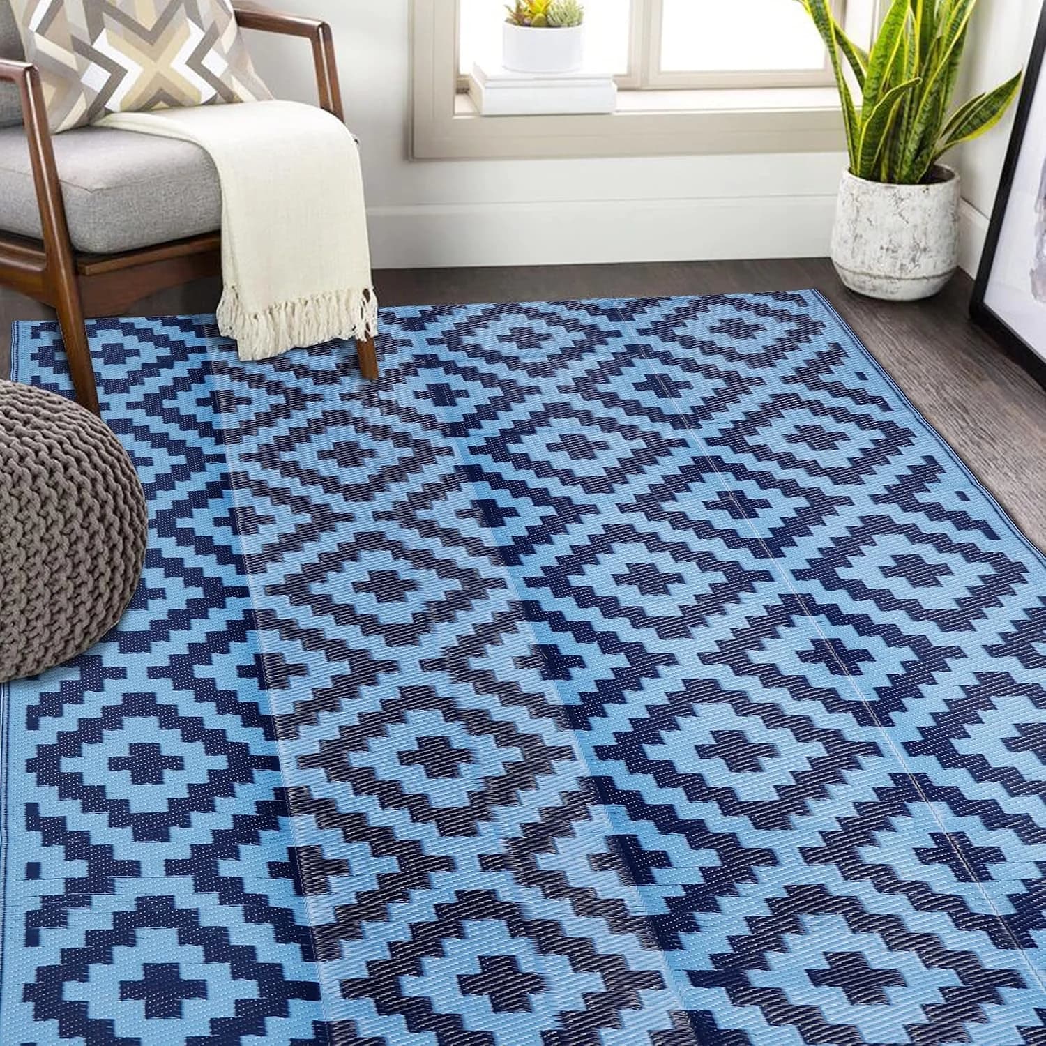 SAND MINE Reversible Mats, Plastic Straw Rug, Modern Area Rug, Large Floor Mat and Rug for Outdoors, RV, Patio, Backyard