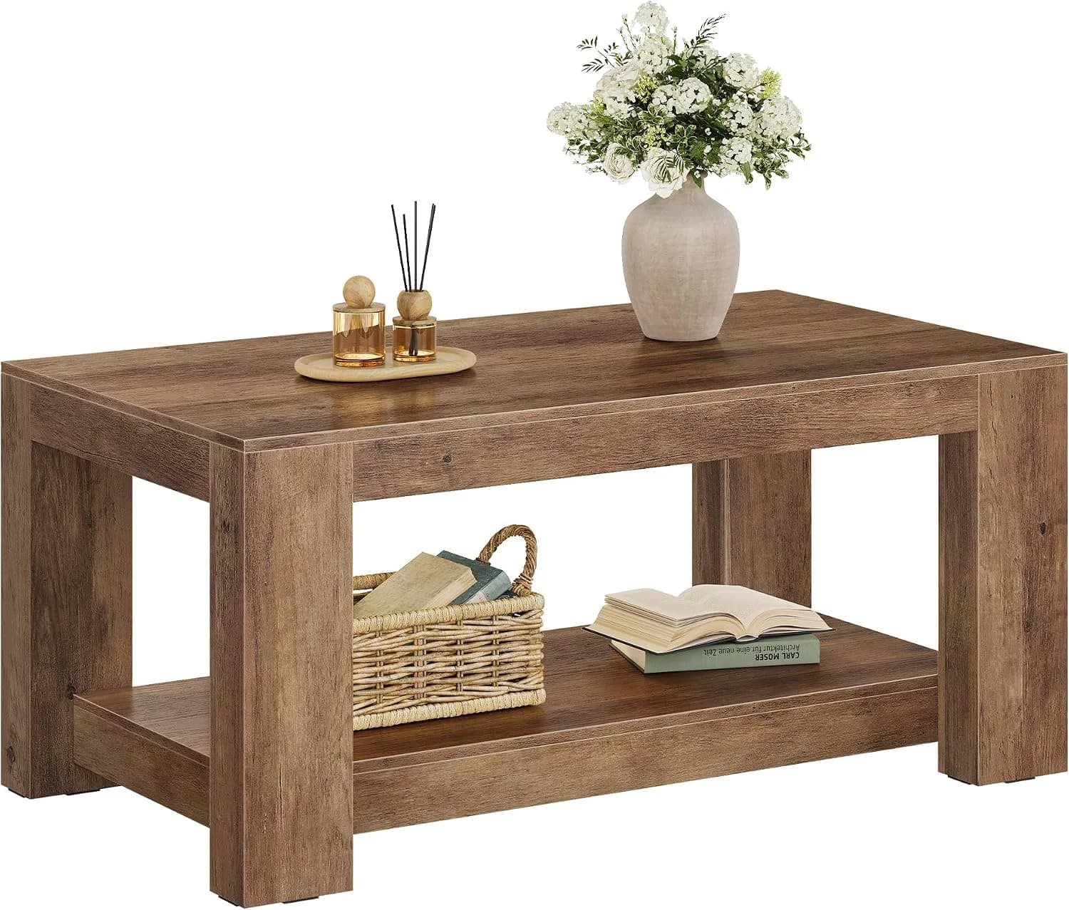 VASAGLE Coffee Table, 2-Tier Center Table with Rustic Charm and Clean Lines