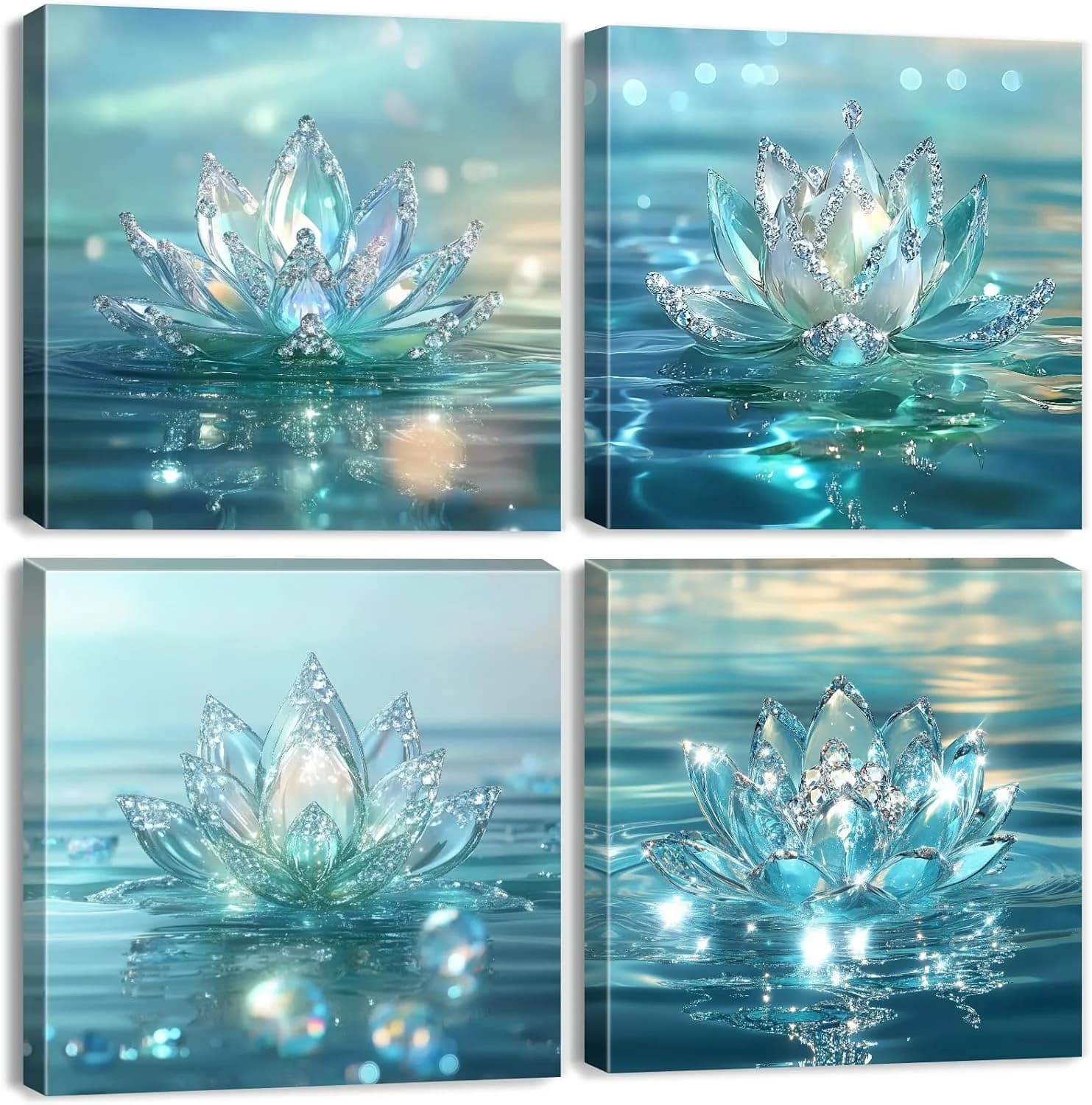 Lotus Flower Wall Art Teal Bathroom Wall Decor Zen Picture for Walls Canvas Prints Paintings Spiritual Meditation Wall D