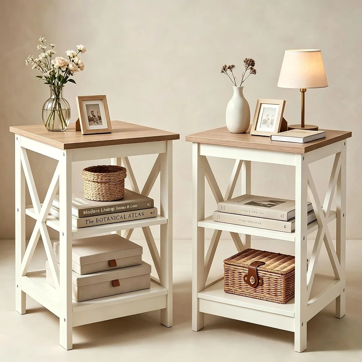 Sophia & William Farmhouse End Tables Set of 2, Living Room Side Table