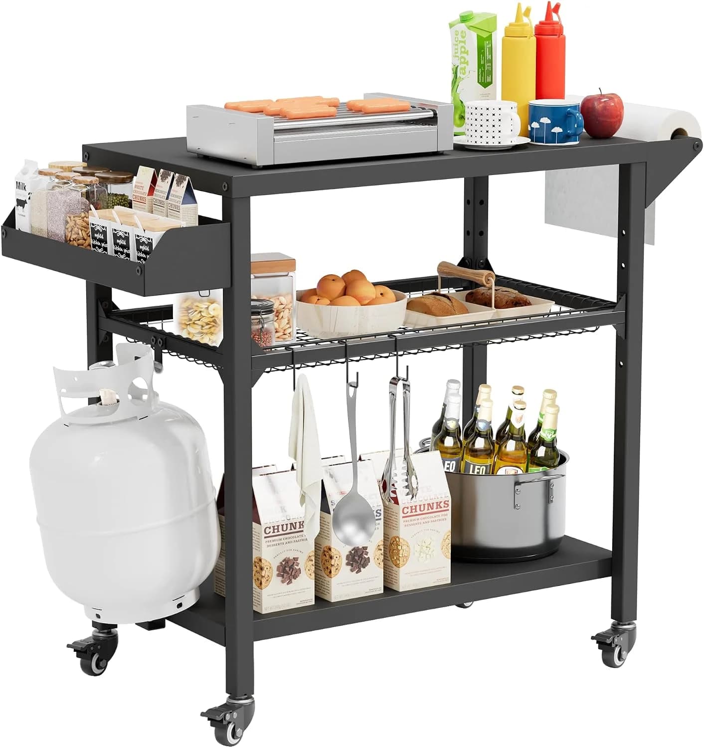 SUNCROWN Outdoor Grill Table with Wheels, Kitchen Cooking Prep Tables Movable BBQ Grill Cart for Garden, Camping, Home P