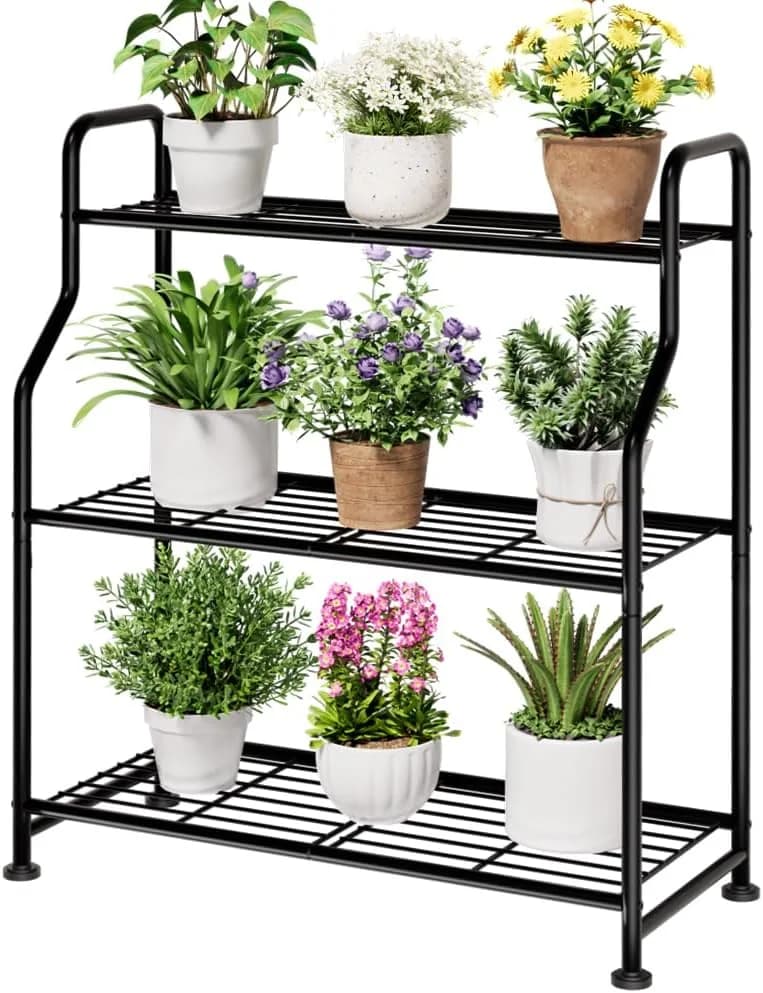 Kitsure 3-Tier Plant Stand Indoor & Outdoor, 27" x 11.4" x 29.3", Black