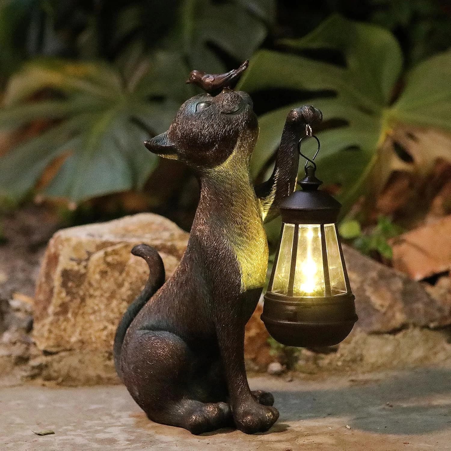 IVCOOLE Outdoor Cat Statues Solar Garden Decor