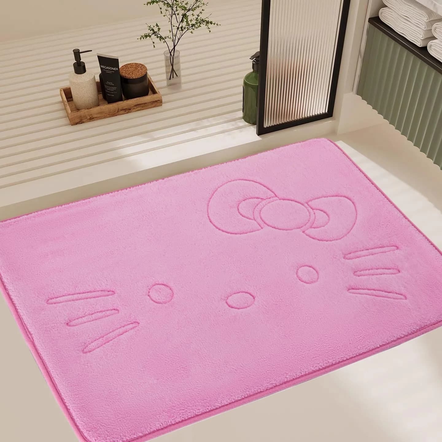 Pink Cartoon Non Slip Memory Foam Bath Mat 15.75 x 23.62 Inch