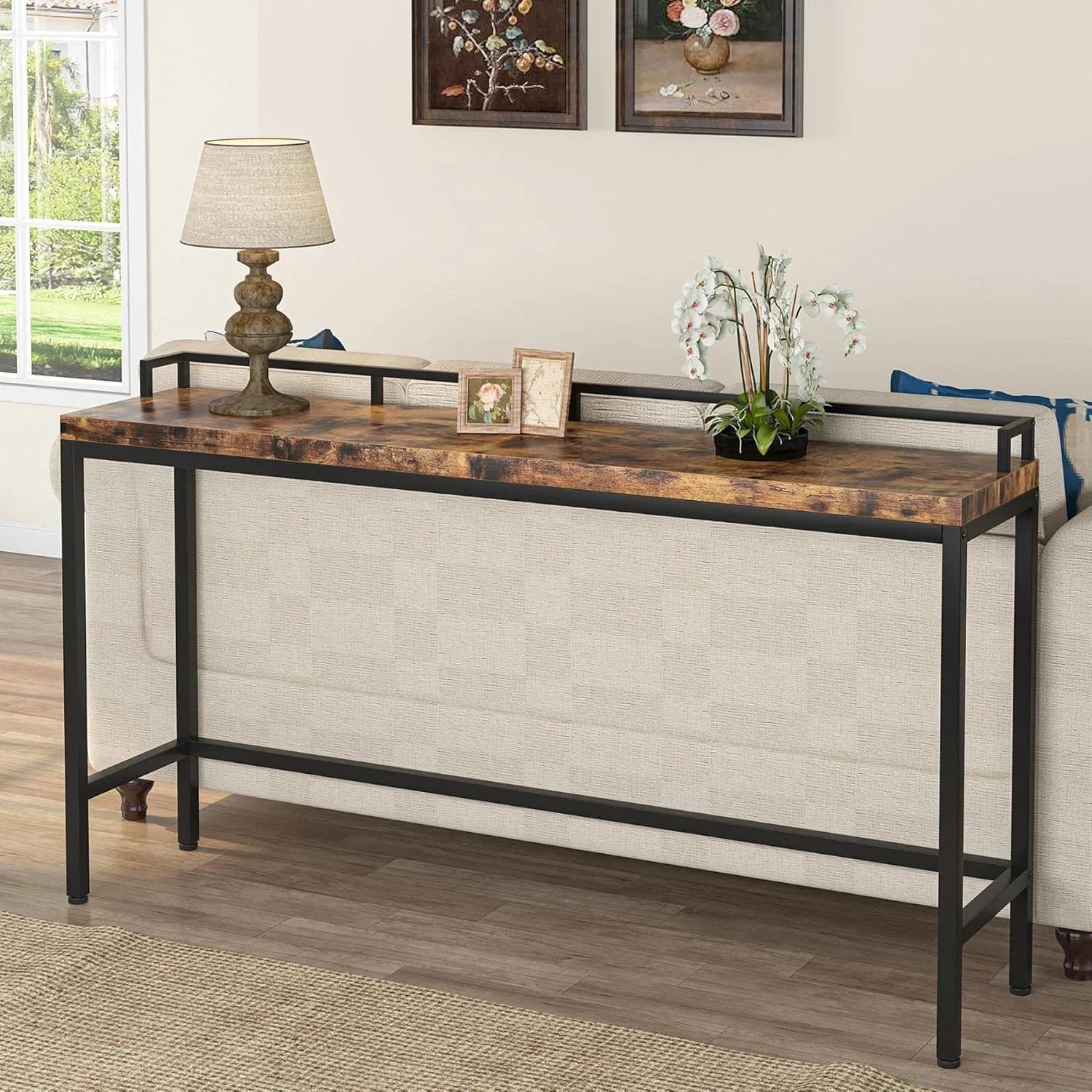 Tribesigns 70.9 inch Extra Long Sofa Table, Narrow Console Table Behind Couch, Rustic Industrial Entryway Table Skinny H