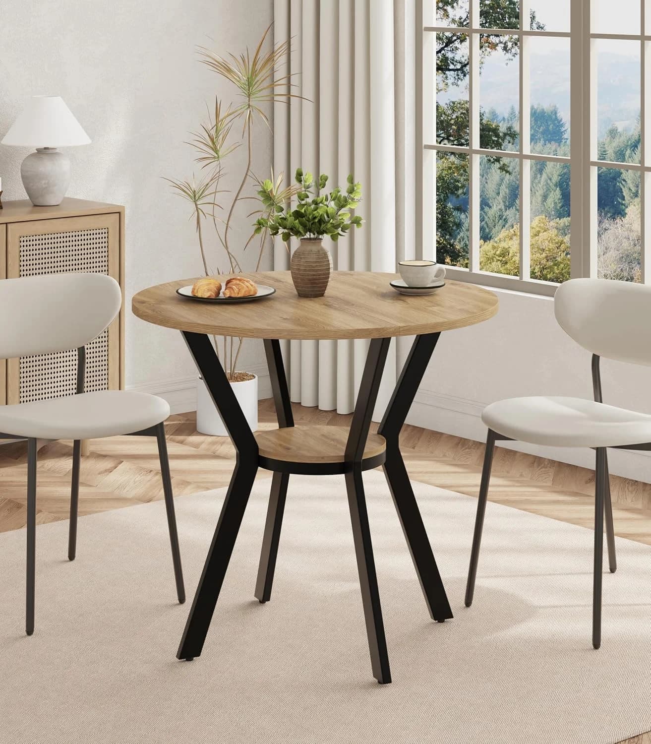 Round Kitchen Tables for 2-4, 31.5" Rustic Small Dining Tables with Storage