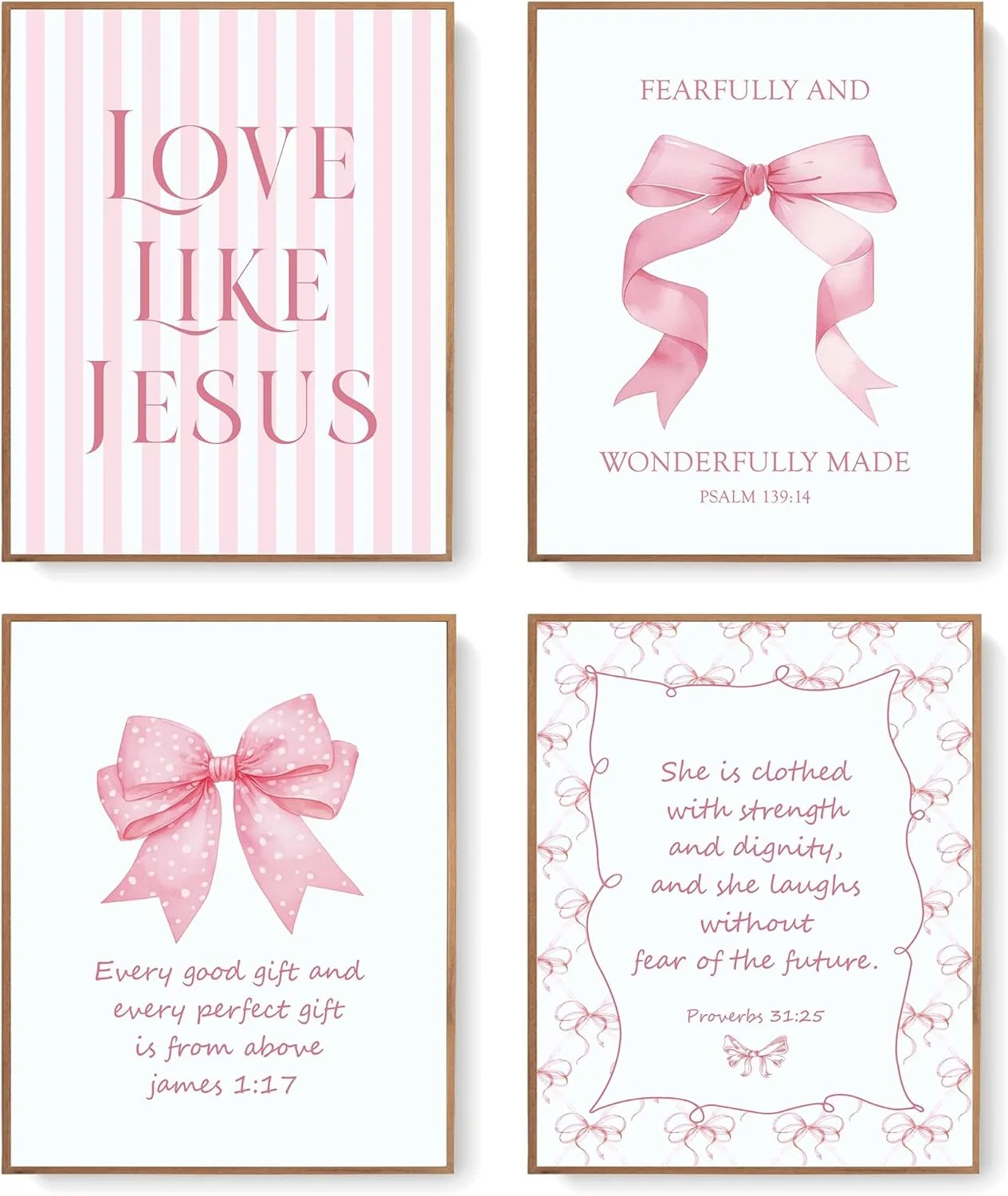 LARTSFRO Coquette Pink Bow Jesus Wall Art Decor Posters, Light Pink Bow Christian Room Bedroom Bathroom Dorm Wall Art De