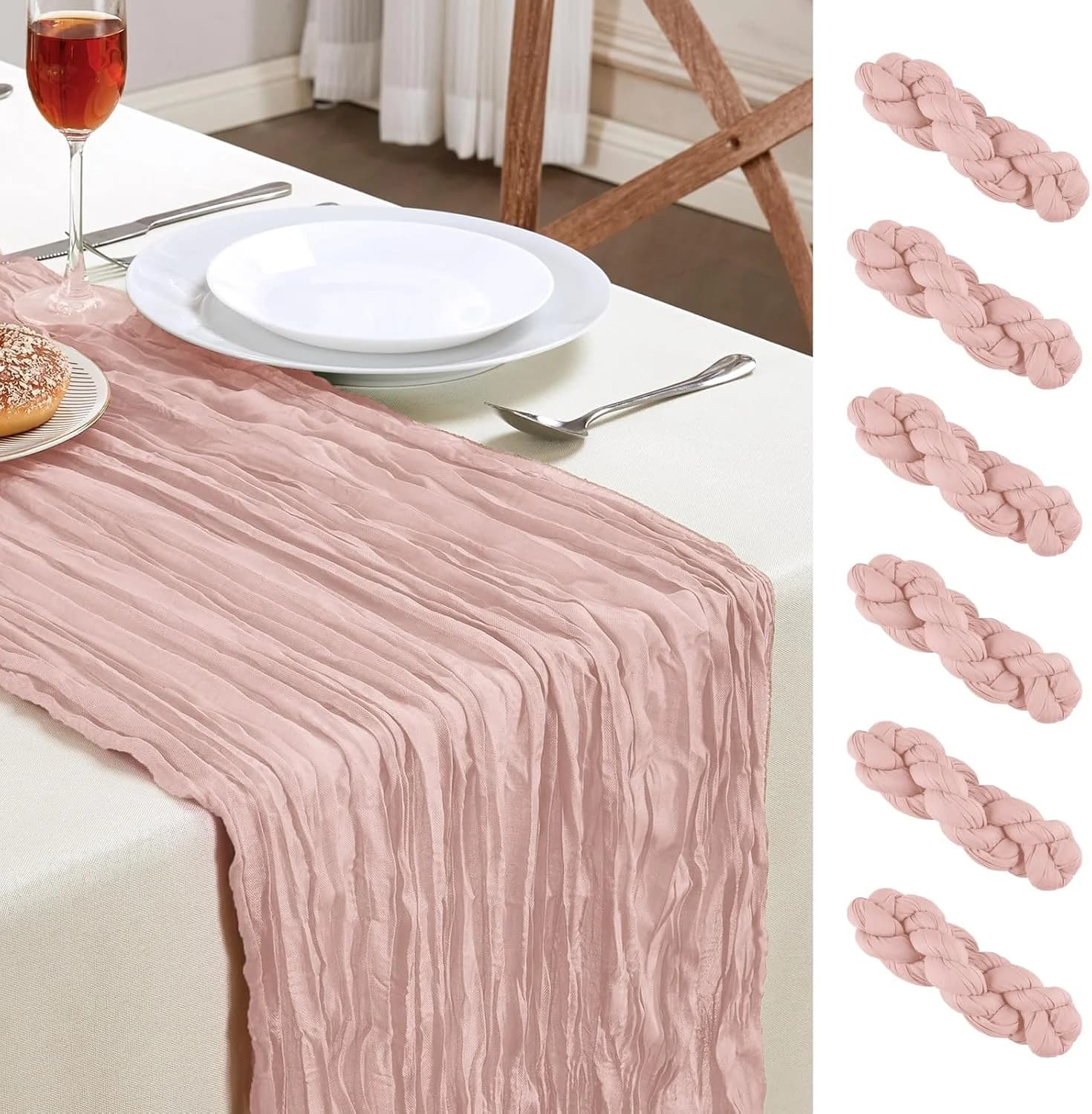 6 Pack Dusty Pink Cheesecloth Table Runner 35×120 Inch Fall Boho Home Decor