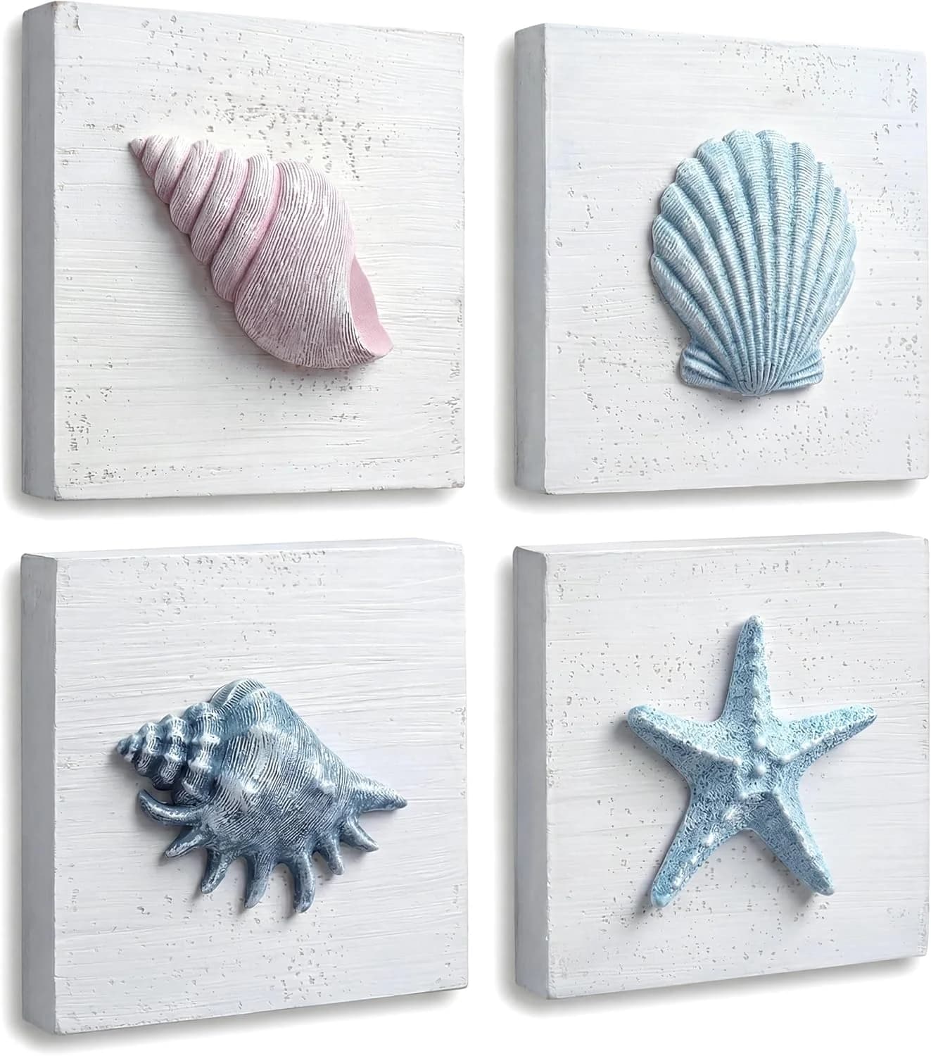 Tide and Tales 3D Seashell Wall Art, Coastal Bathroom Wall Decor, Set of 4