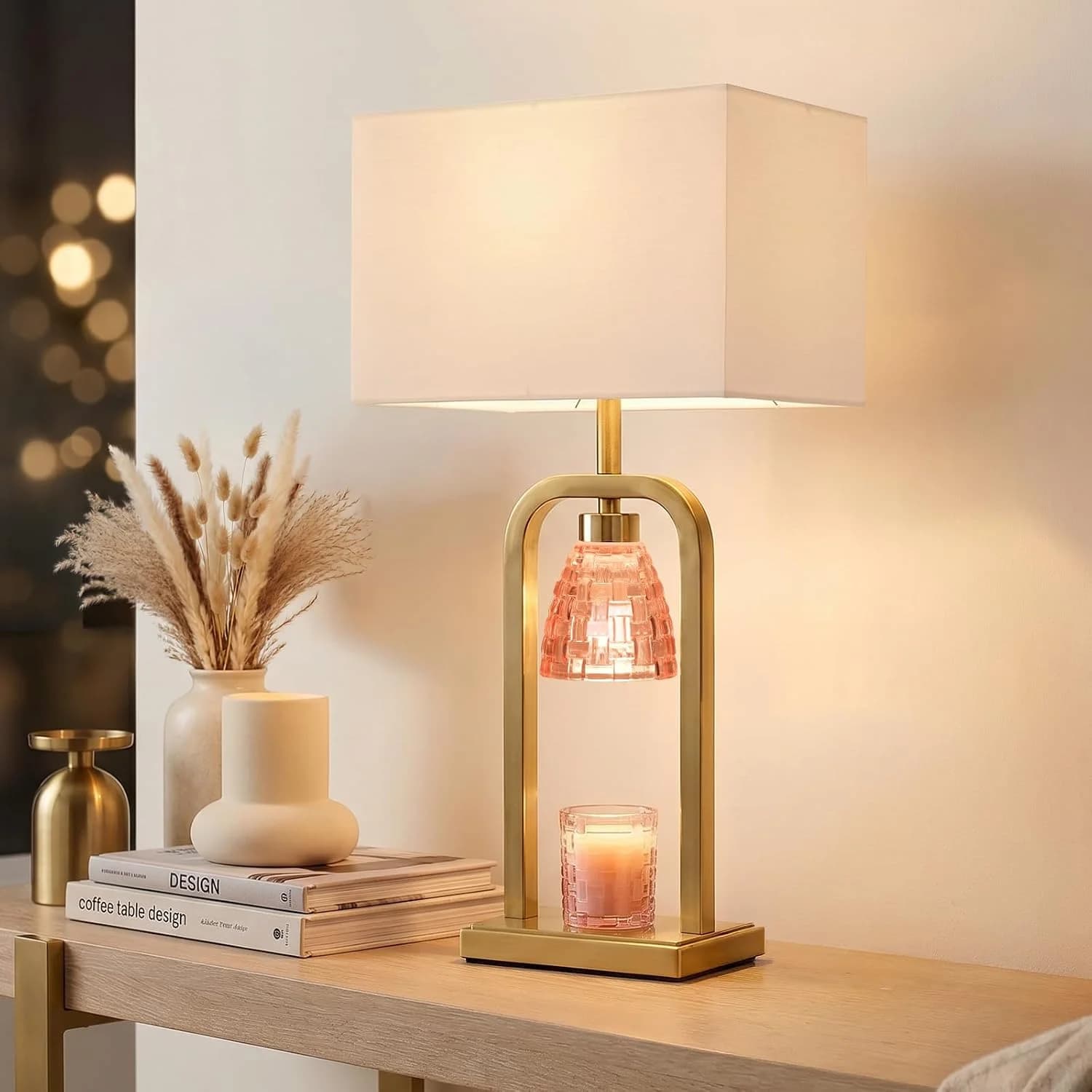 PoKat 21.5'' Pink Candle Warmer Lamp with Timer Dimmer, Modern Wax Light Warming Table Lamp for Jar Candles, Candle Melt