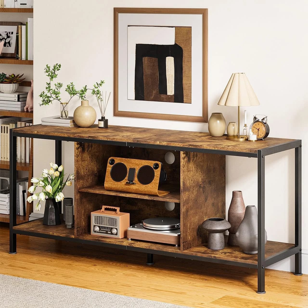 Gizoon TV Stand for 65 Inch TV, Entertainment Center, Rustic Brown