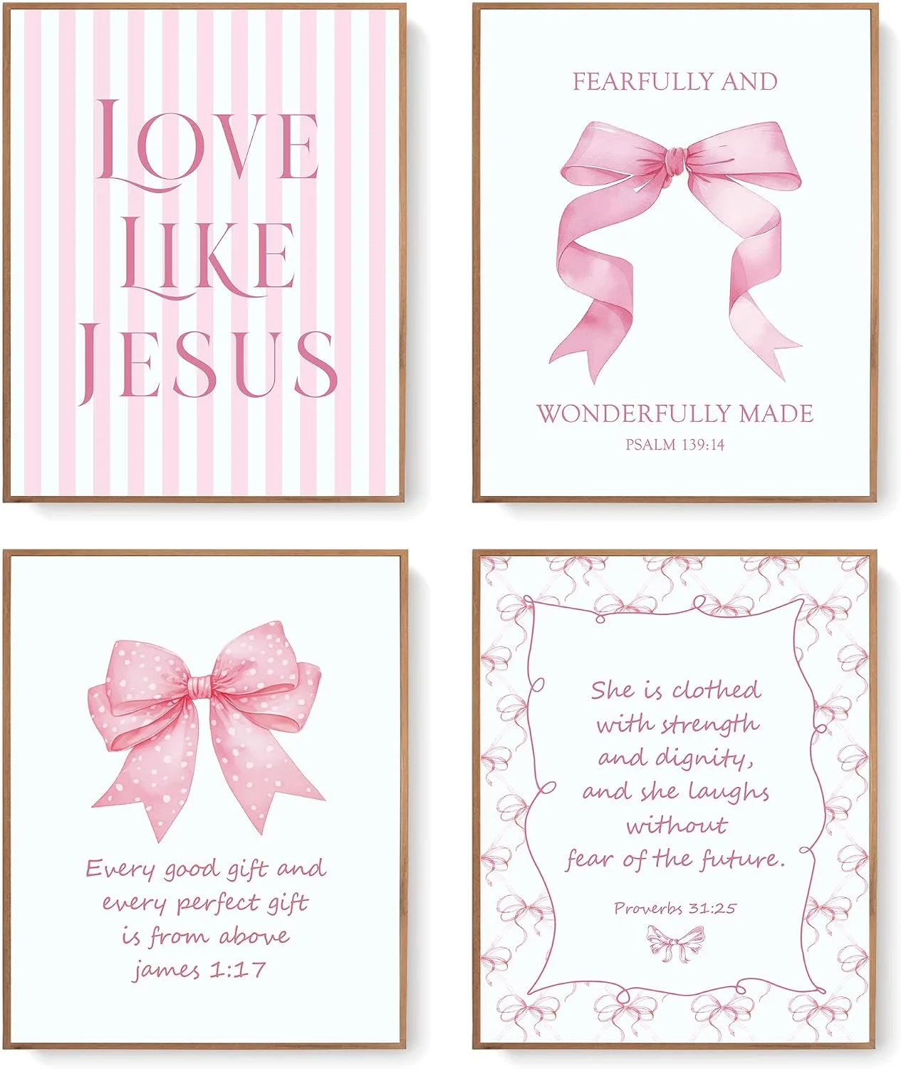 LARTSFRO Coquette Pink Bow Jesus Wall Art Decor Posters, Light Pink Bow Christian Room Bedroom Bathroom Dorm Wall Art De