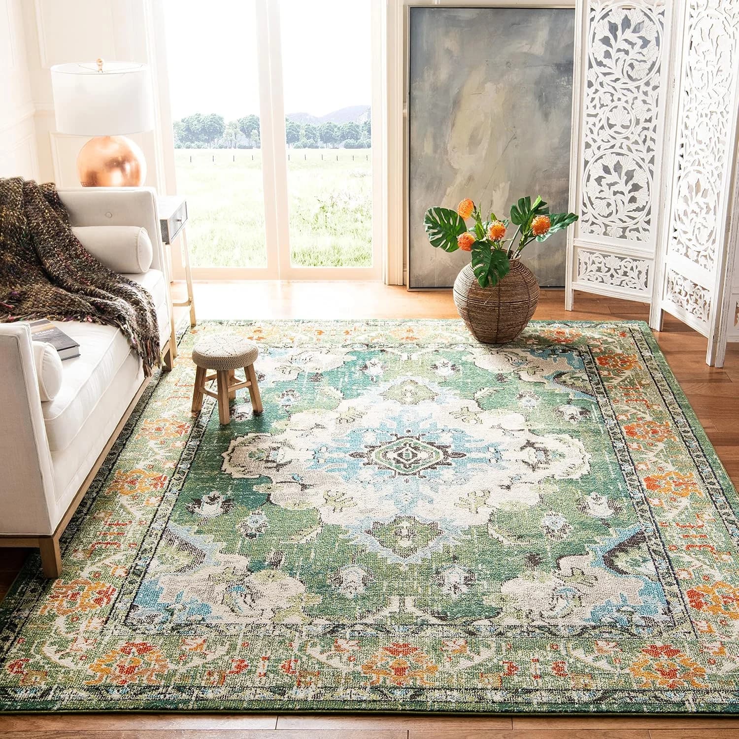 SAFAVIEH Monaco Area Rug 8x10, Large Forest Green & Light Blue MNC243F